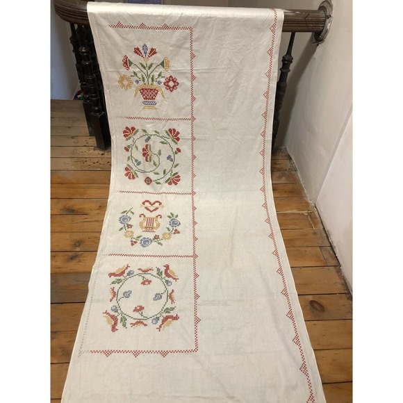 A Pair of Vintage Hand Embroidered Curtains Criss Cross35”w x 100”l